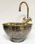 Engraved Brass Bathroom Vessel Sink, Round Aged Brass Vessel Sink, Round Brass Wash Basin