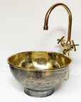 Engraved Brass Bathroom Vessel Sink, Round Aged Brass Vessel Sink, Round Brass Wash Basin