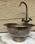 Antique Bronze Round Copper Vessel Sink, Oil Rubbed Copper Bathroom Sink, Engraved Bronze Sink with Antique Bronze faucet