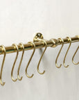 Unlacquered Brass Pot Rail with S hooks , Handmade Vintage Brass Pot Rack , Gold Brass Wall Mounted Brass Hanging Rack with hooks