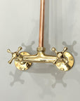 Copper Bathroom Shower System Set, Solid Copper Rainfall Shower Head, Exposed Outdoor Shower