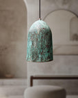 Oxidized Copper Pendant Light, Green Patina Farmhouse Light Fixture, Long Copper Pendant Lamp