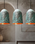 Set of 3 Oxidized Copper Pendant Light, Three Green Patina Farmhouse Light Fixtures, Long Copper Pendant Lamp