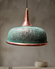 Oxidized Copper Pendant Light, Handmade Green Patina Copper Dome Pendant Light, Solid Copper Farmhouse Kitchen Ceiling Lamp Fixture