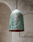 Oxidized Copper Pendant Light, Green Patina Farmhouse Light Fixture, Long Copper Pendant Lamp