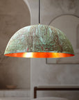 Handmade Copper Dome Light Fixture, Green Patina Copper Farmhouse Kitchen Island Lighting, Oxidized Pendant light