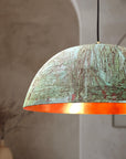 Handmade Copper Dome Light Fixture, Green Patina Copper Farmhouse Kitchen Island Lighting, Oxidized Pendant light