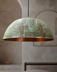 Handmade Copper Dome Light Fixture, Green Patina Copper Farmhouse Kitchen Island Lighting, Oxidized Pendant light